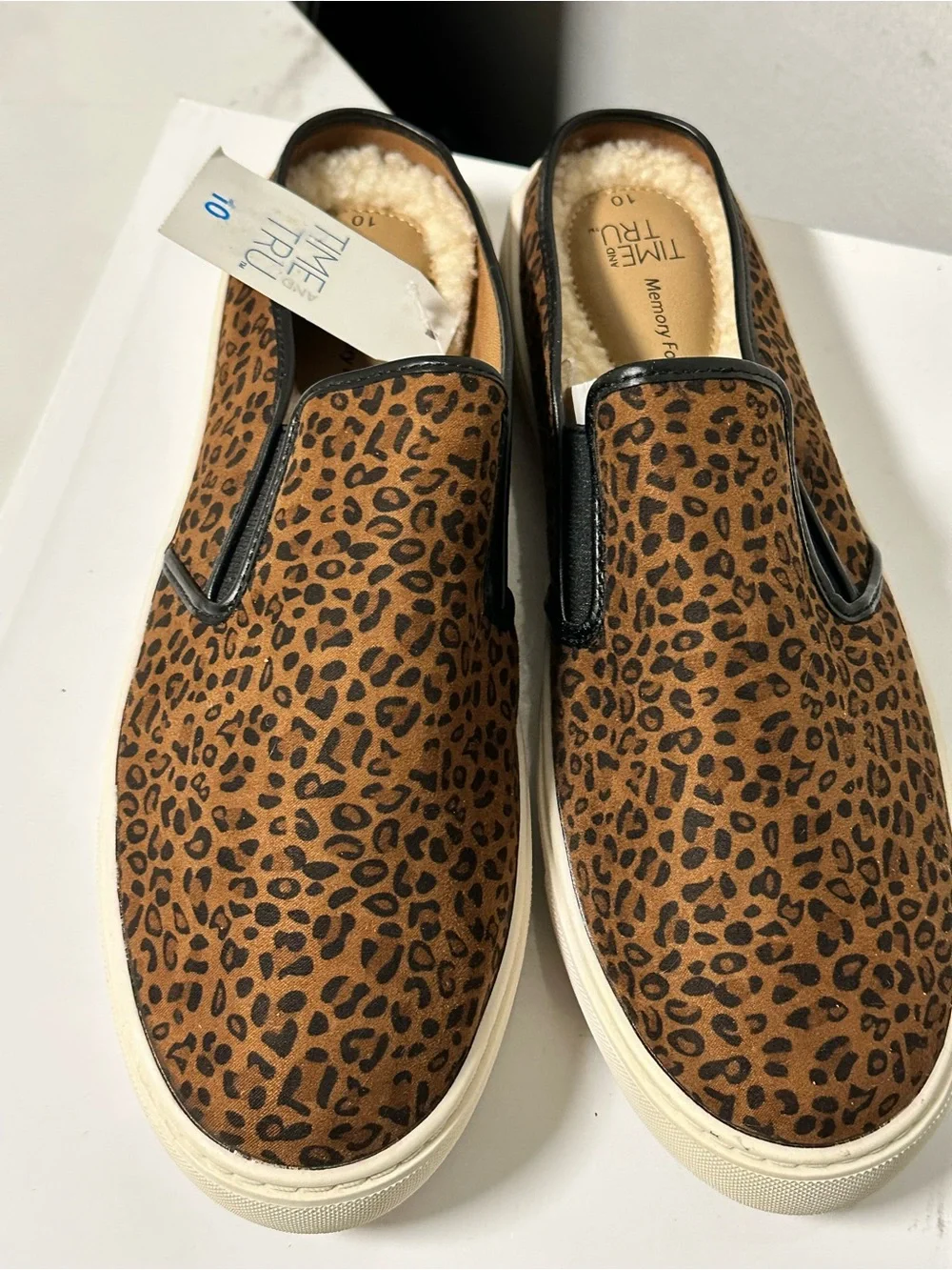 Time and Tru Leopard Print Slip-On Loafers in Brown and Black